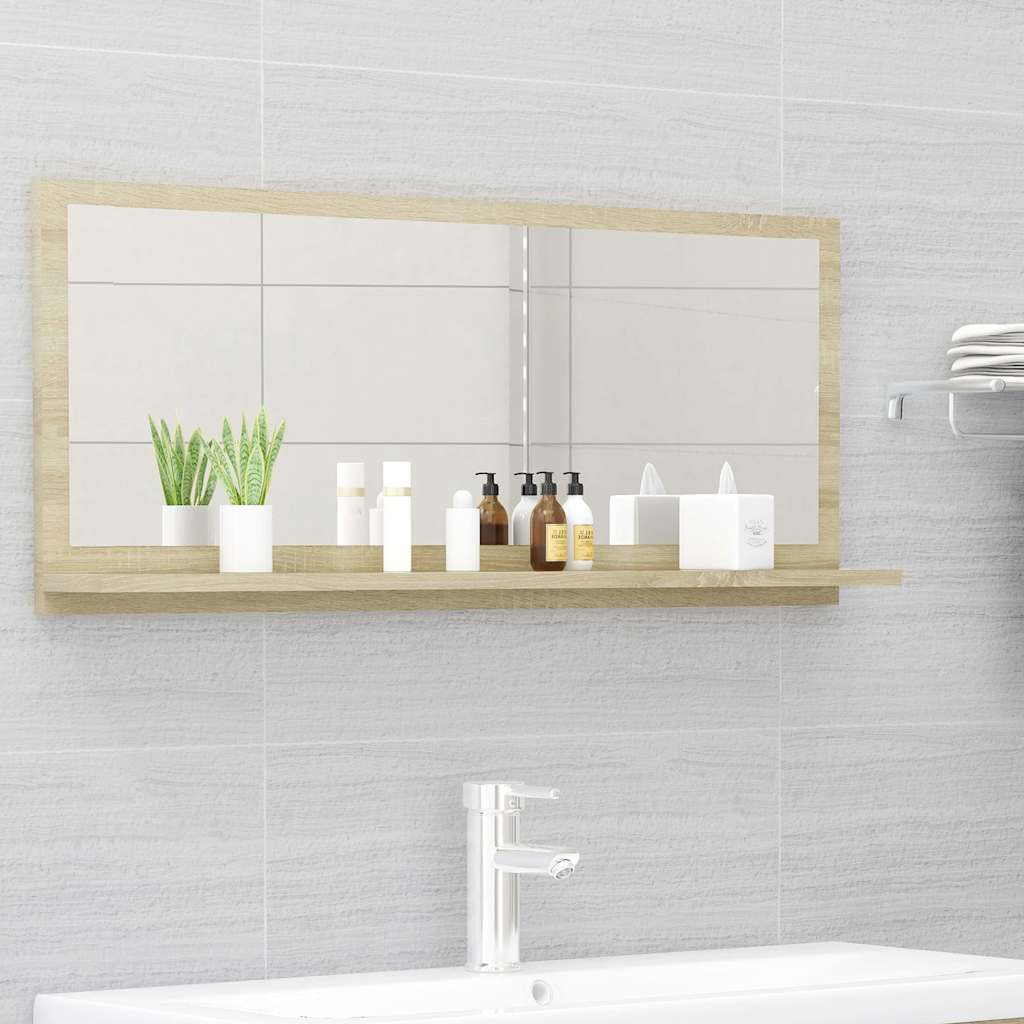 Vannitoa peegel, valge, Sonoma tamm, 90 x 10,5 x 37 cm, puitlaastplaat