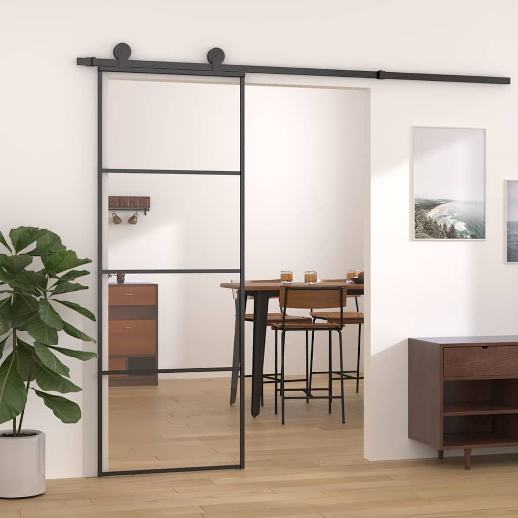 Liuguks, alumiinium ja ESG-klaas, 76 x 205 cm, must