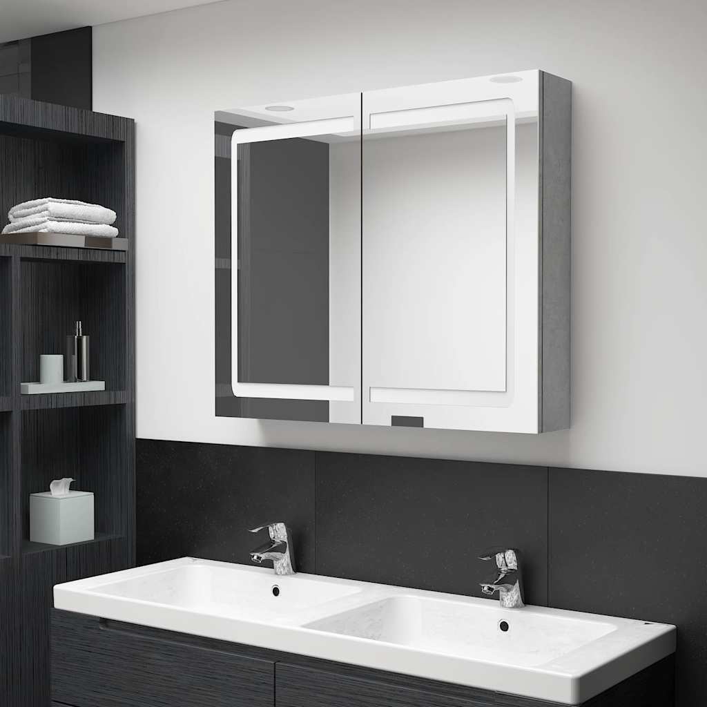 LED vannitoa peegelkapp, betoonhall, 80 x 12 x 68 cm