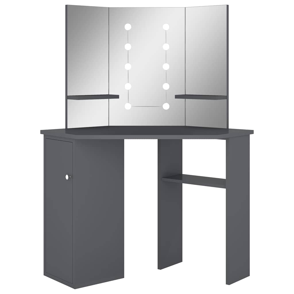 Nurga tualettlaud LED-tulega, hall, 111 x 54 x 141,5 cm