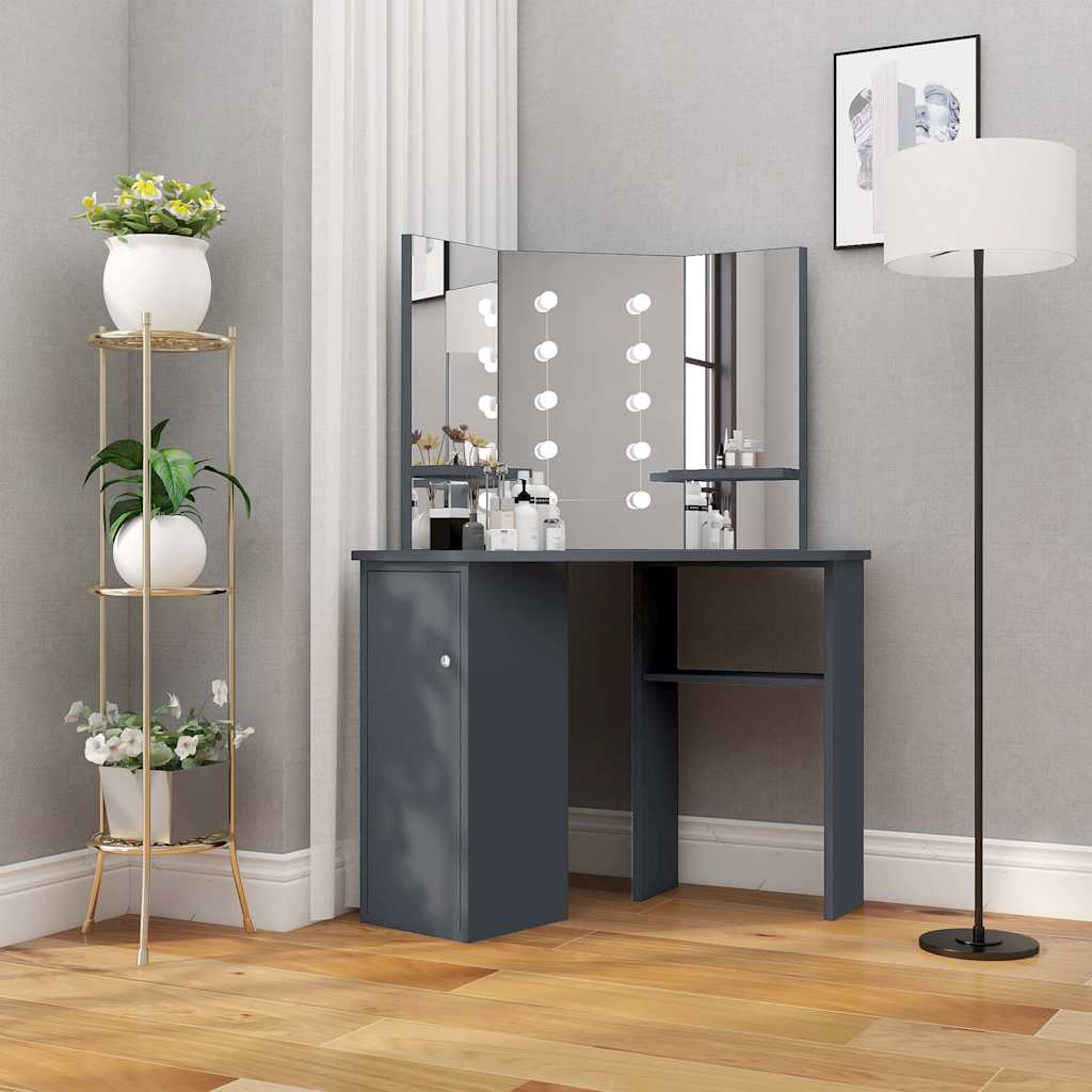 Nurga tualettlaud LED-tulega, hall, 111 x 54 x 141,5 cm