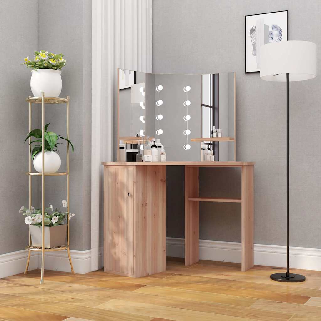 Nurga tualettlaud LED-tulega, tamm, 111 x 54 x 141,5 cm