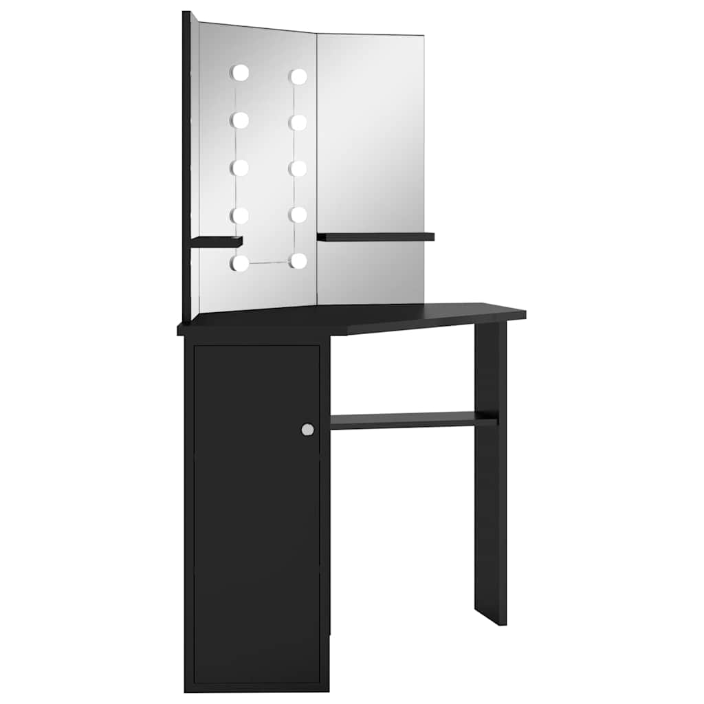 Nurga tualettlaud LED-tulega, must, 111 x 54 x 141,5 cm