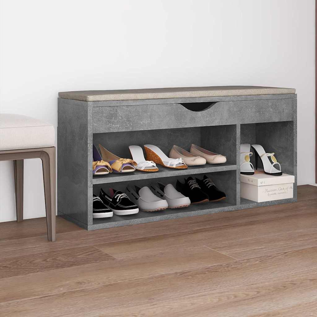 Jalatsipink padjaga, betoonhall, 104x30x49cm, tehispuit