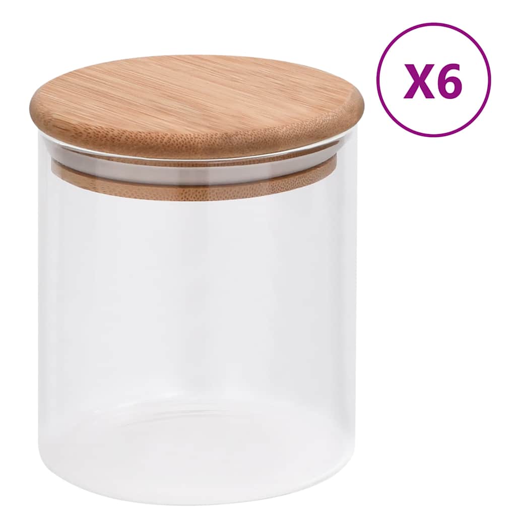 Klaasist säilituspurgid, bambusest kaanega, 6 tk, 600 ml