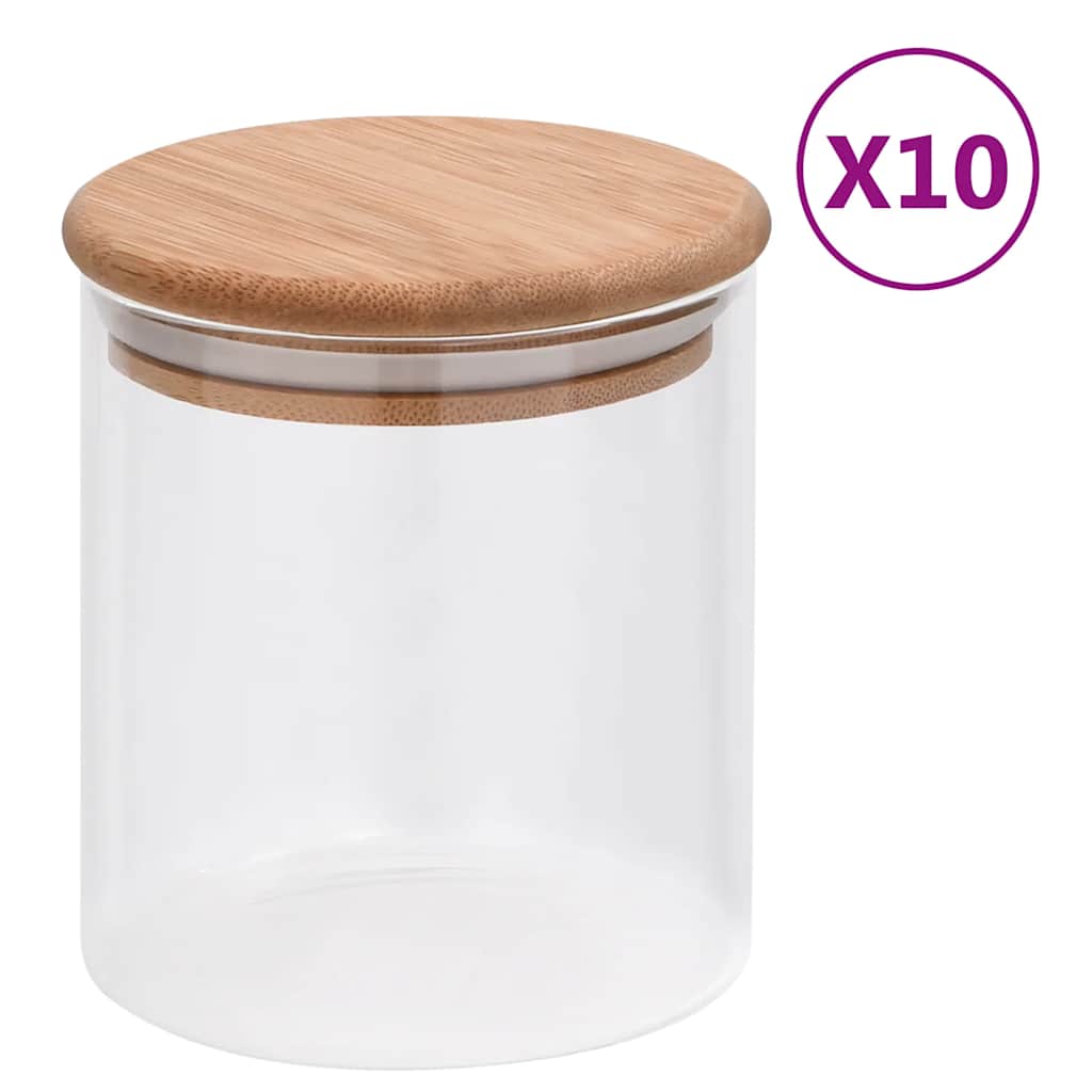 Klaasist säilituspurgid, bambusest kaanega, 10 tk, 600 ml