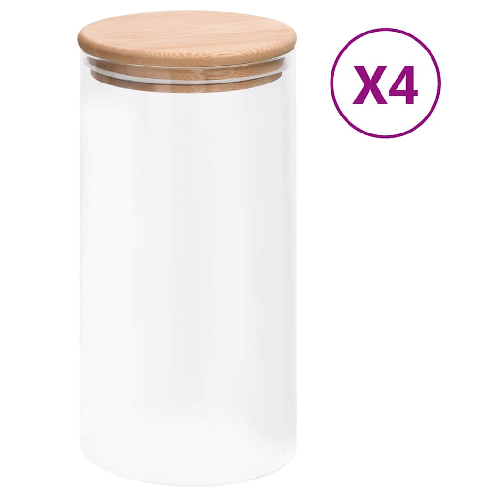 Klaasist säilituspurgid, bambusest kaanega, 4 tk, 1200 ml