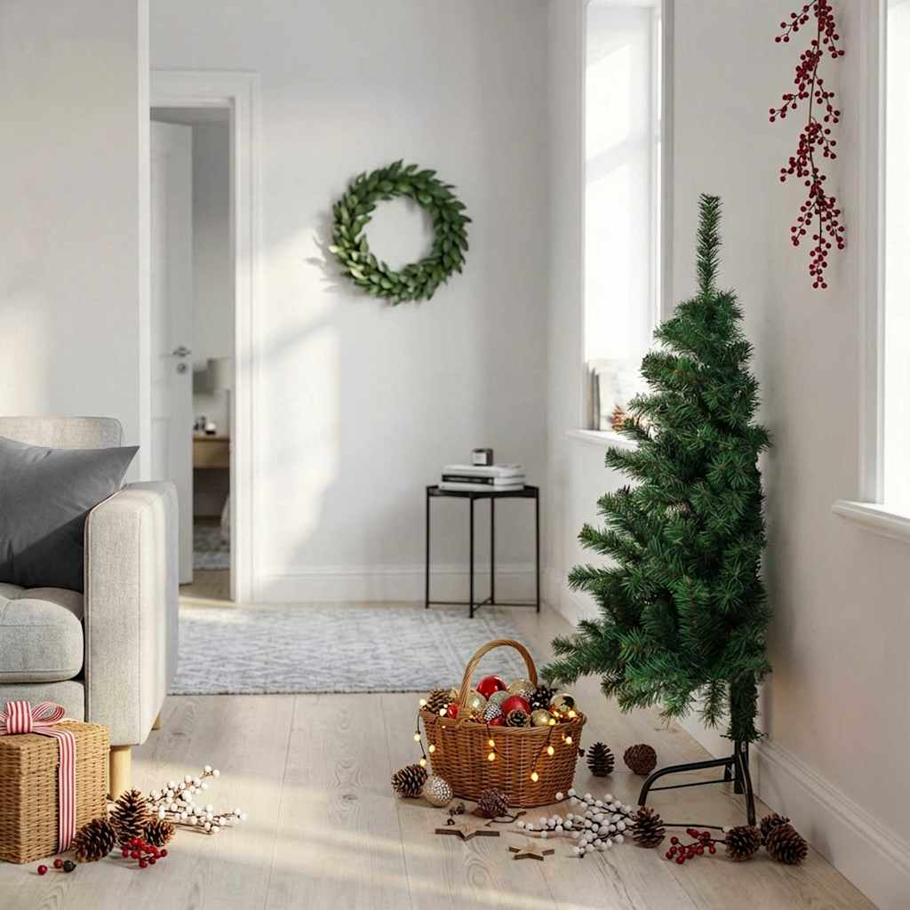 Poolik kunstkuusk alusega, roheline, 120 cm, PVC
