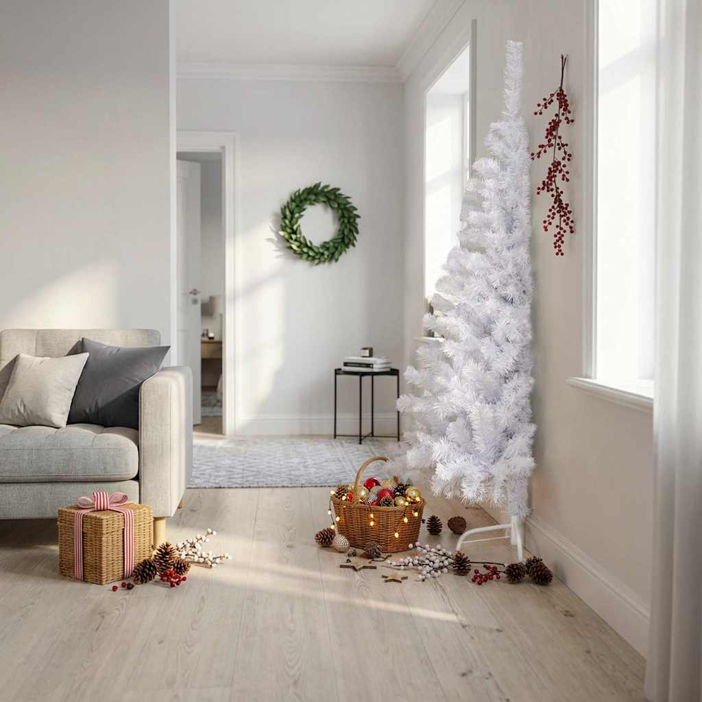 Poolik kunstkuusk alusega, valge, 180 cm, PVC