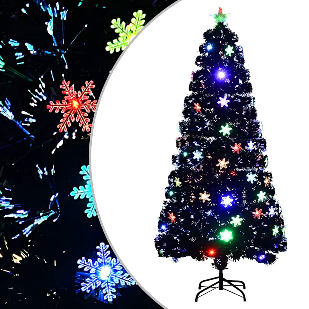 Kunstkuusk LED-lumehelvestega, must, 150 cm, kiudoptiline