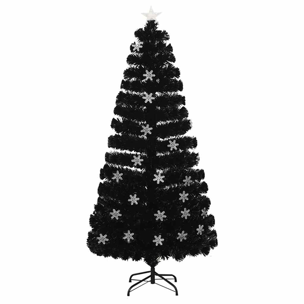 Kunstkuusk LED-lumehelvestega, must, 150 cm, kiudoptiline