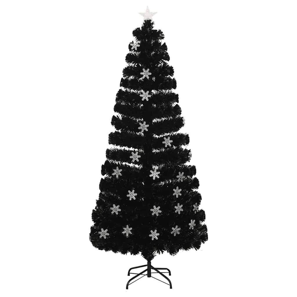 Kunstkuusk LED-lumehelvestega, must, 180 cm, kiudoptiline