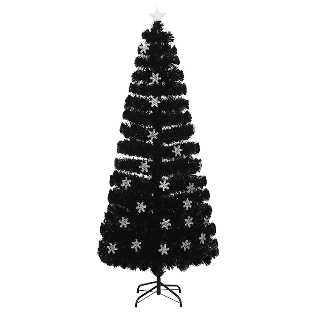 Kunstkuusk LED-lumehelvestega, valge must, 210 cm, kiudoptiline