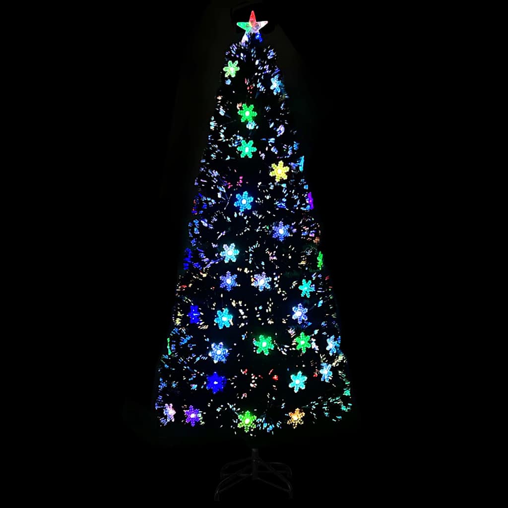 Kunstkuusk LED-lumehelvestega, valge must, 210 cm, kiudoptiline