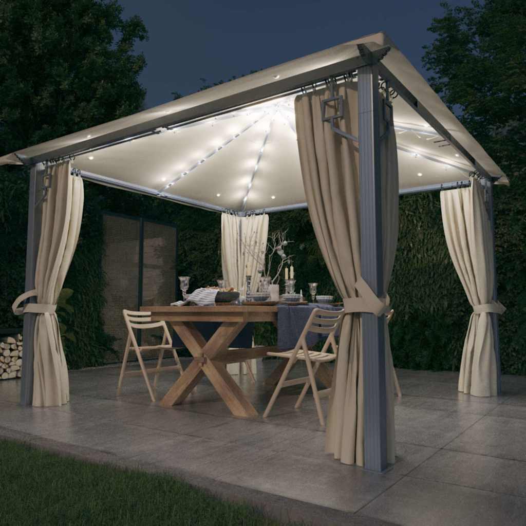 Varikatus, kardin, LED-nöörvalgusti 3x3 m kreemjas alumiinium