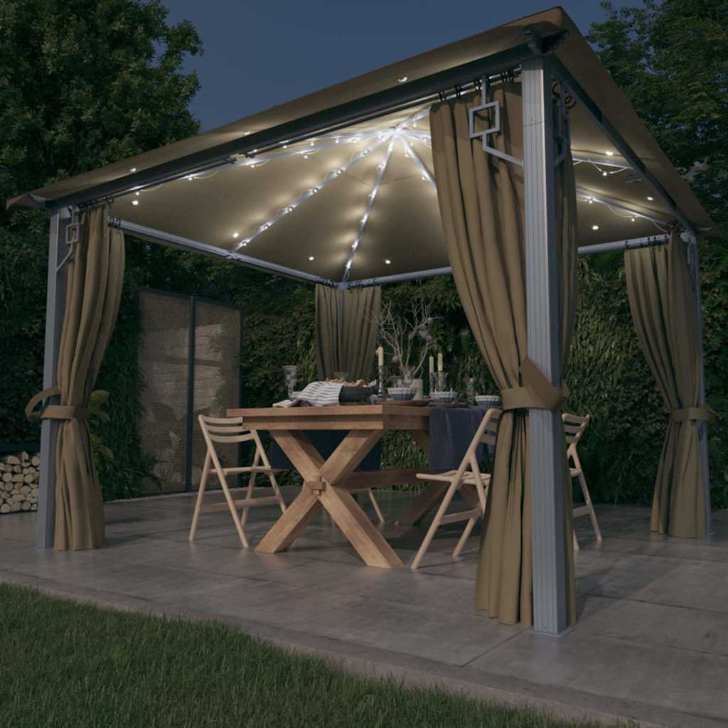 Varikatus, kardin, LED-nöörvalgusti 3x3 m pruunikas alumiinium