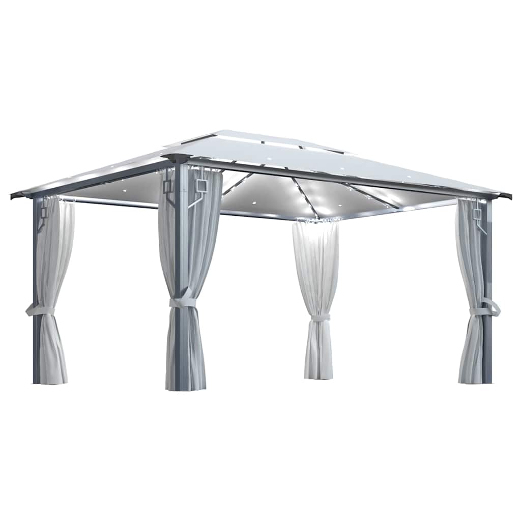 Varikatus, kardin, LED-nöörvalgusti 4x3 m kreemjas alumiinium