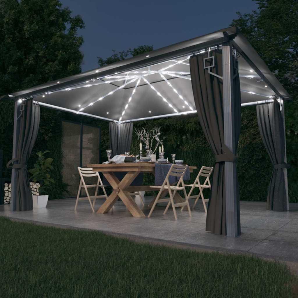 Varikatus, kardin, LED-nöörvalgusti 4x3 m antratsiit alumiinium