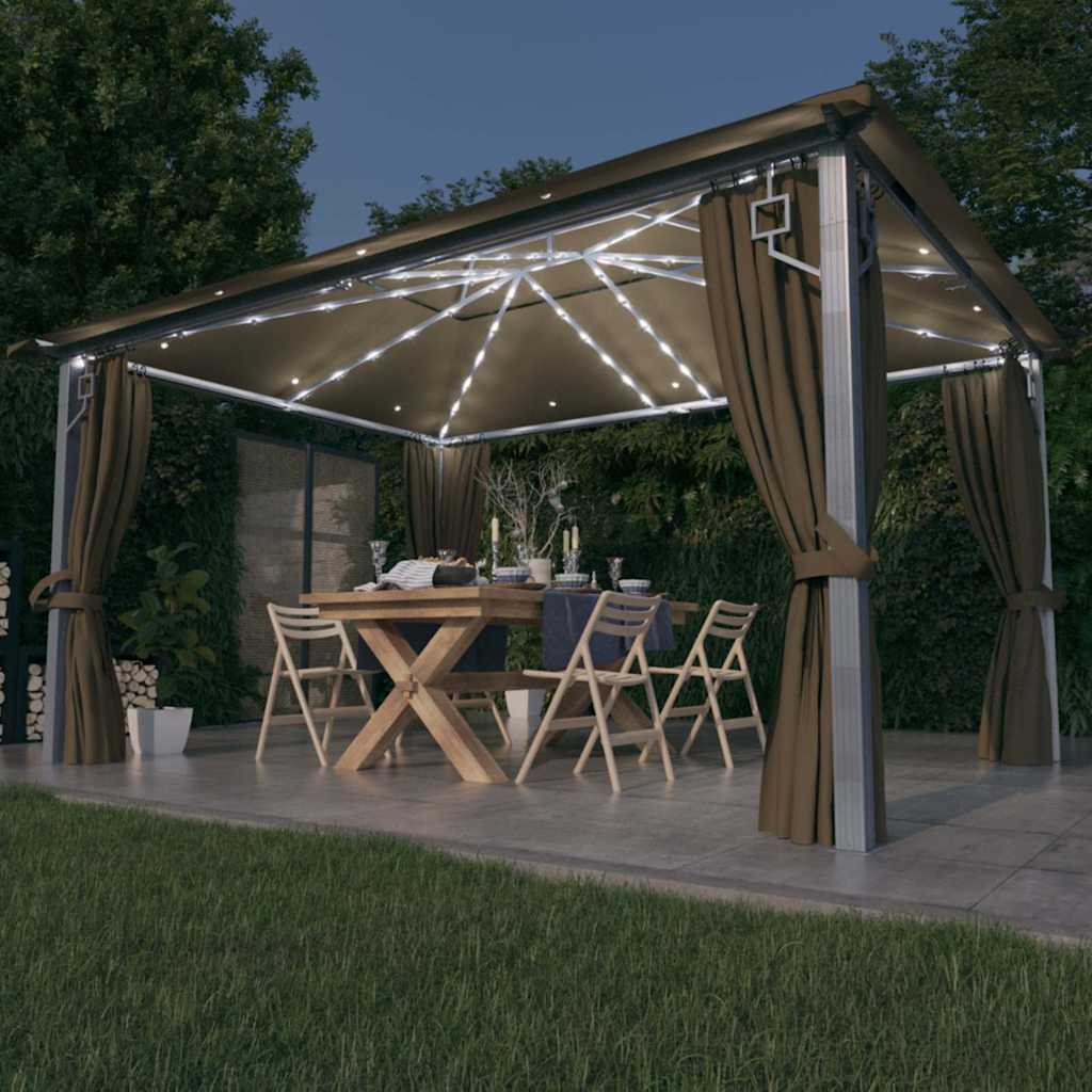 Varikatus, kardin, LED-nöörvalgusti 4x3 m pruunikas alumiinium