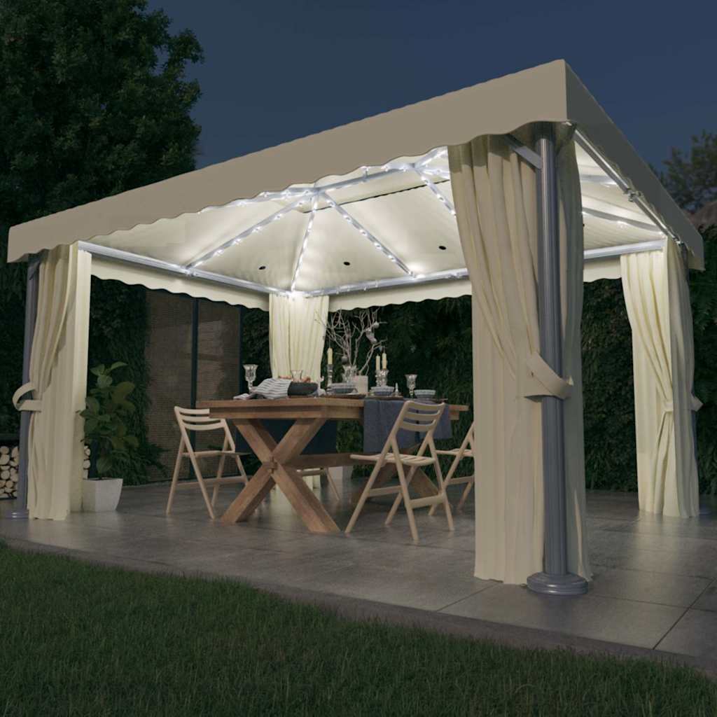 Varikatus, kardin, LED-nöörvalgusti 4x3 m kreemjas