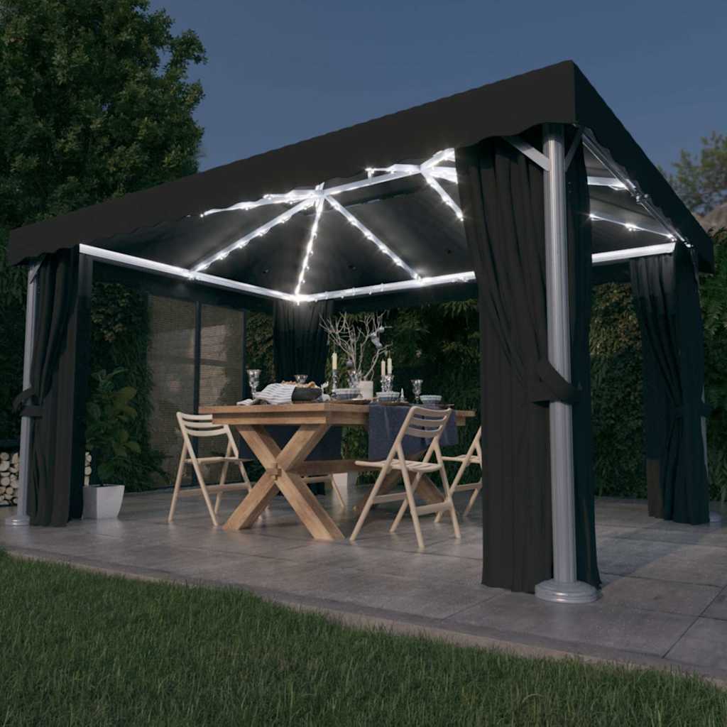 Varikatus, kardin, LED-nöörvalgusti 4x3 m antratsiit