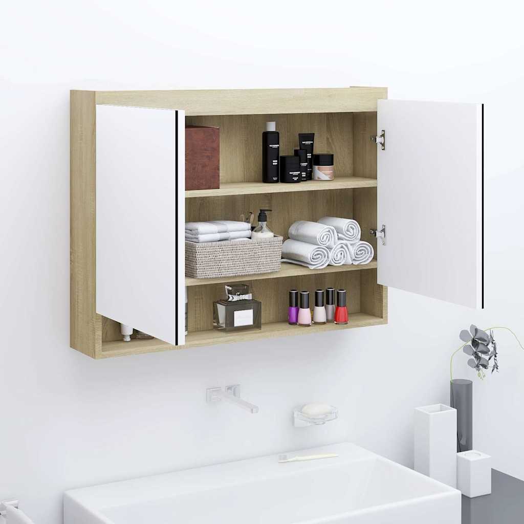 Vannitoa peegelkapp, 80 x 15 x 60 cm, MDF, valge ja tamm