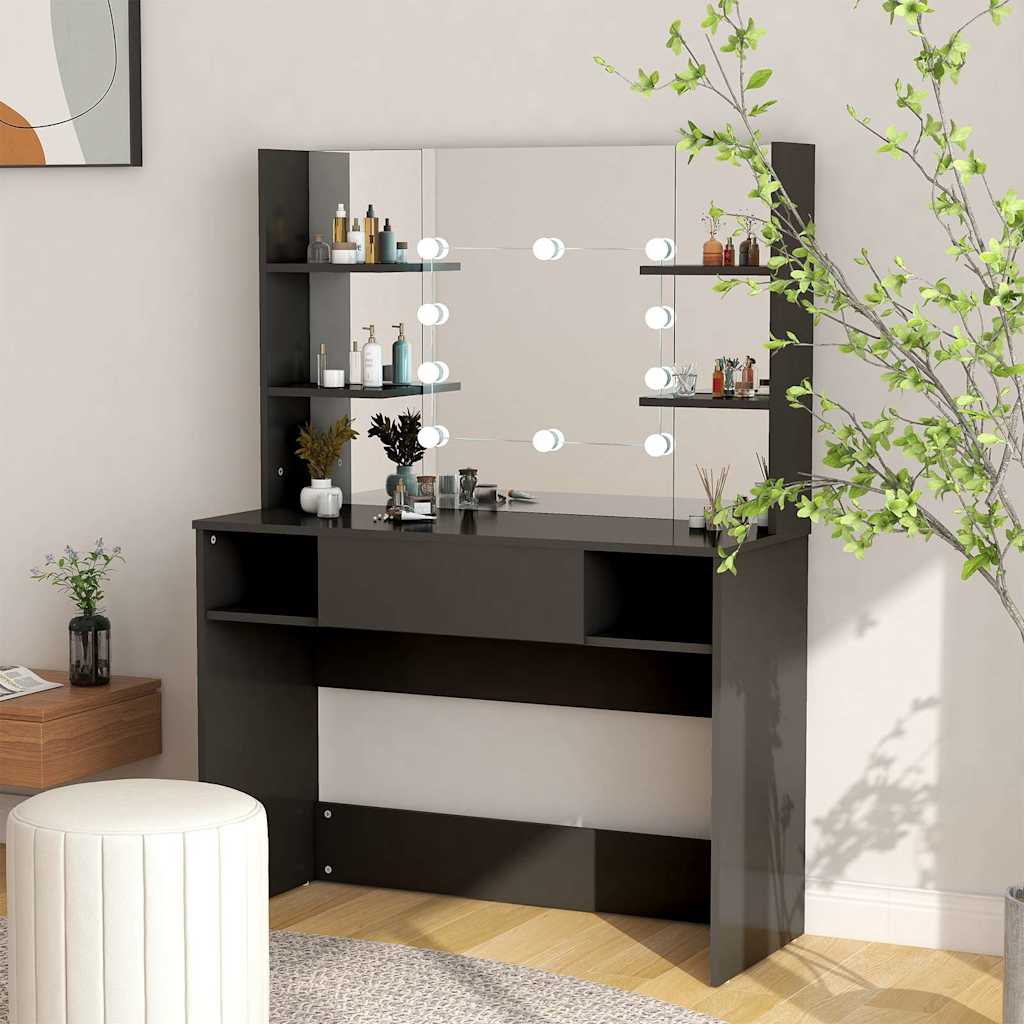 Meigilaud LED-tuledega, 100x40x135 cm, MDF-plaat, must