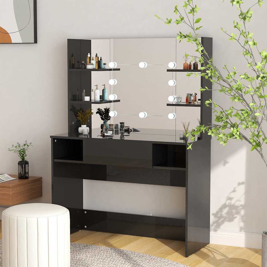 Meigilaud LED-tuledega, 100x40x135 cm, säravmust