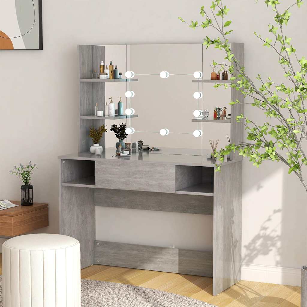 Meigilaud LED-tuledega, 100x40x135 cm, MDF-plaat, betoonhall
