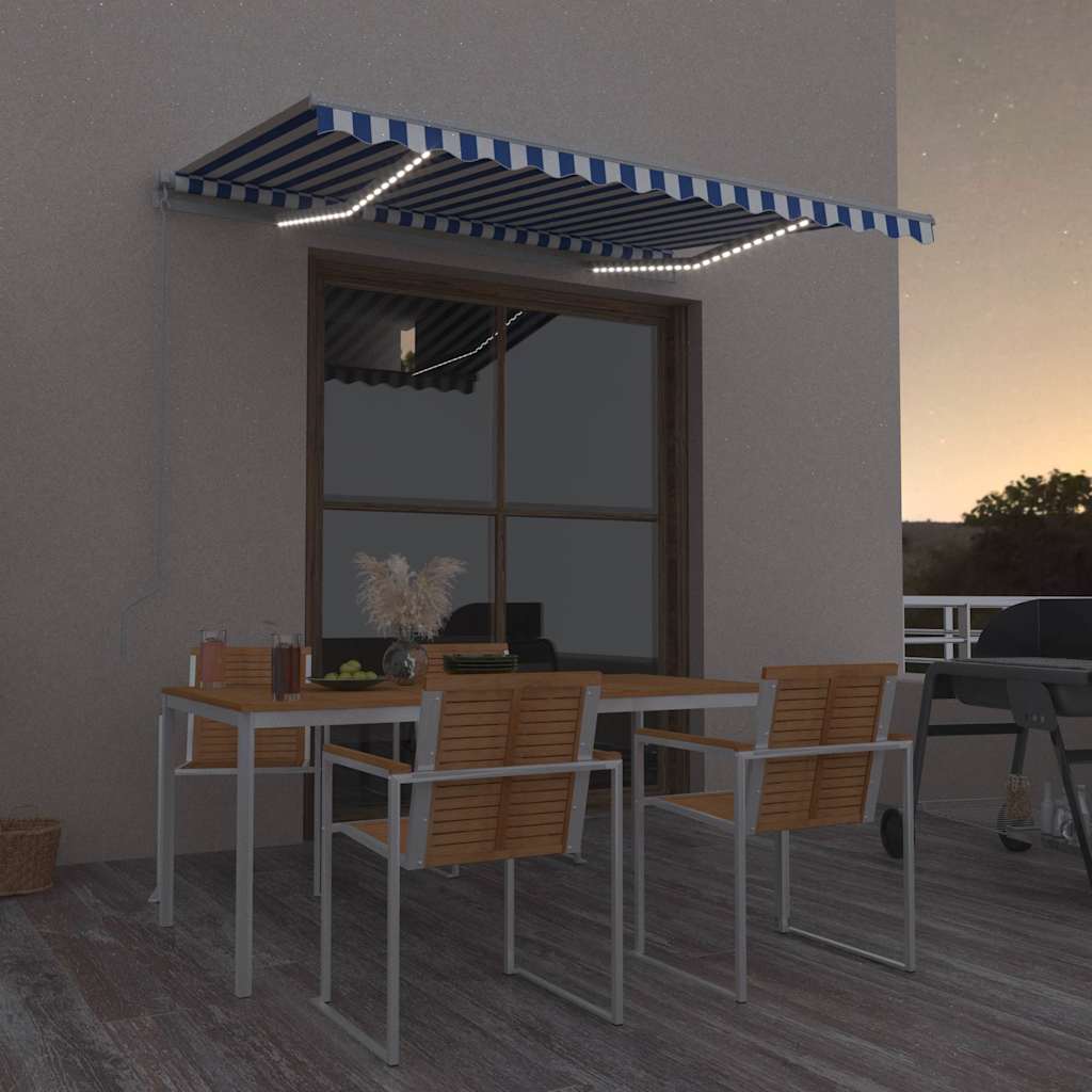 Käsitsi sissetõmmatav varikatus, LED, 300x250, sinine ja valge