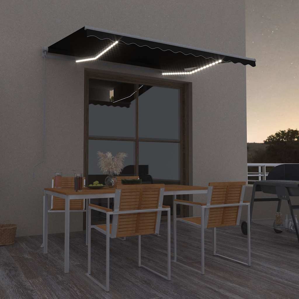 Käsitsi sissetõmmatav varikatus LEDiga 300 x 250 cm antratsiit