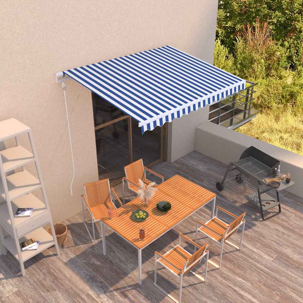 Automaatselt sissetõmmatav varikatus 300x250 cm sinine ja valge