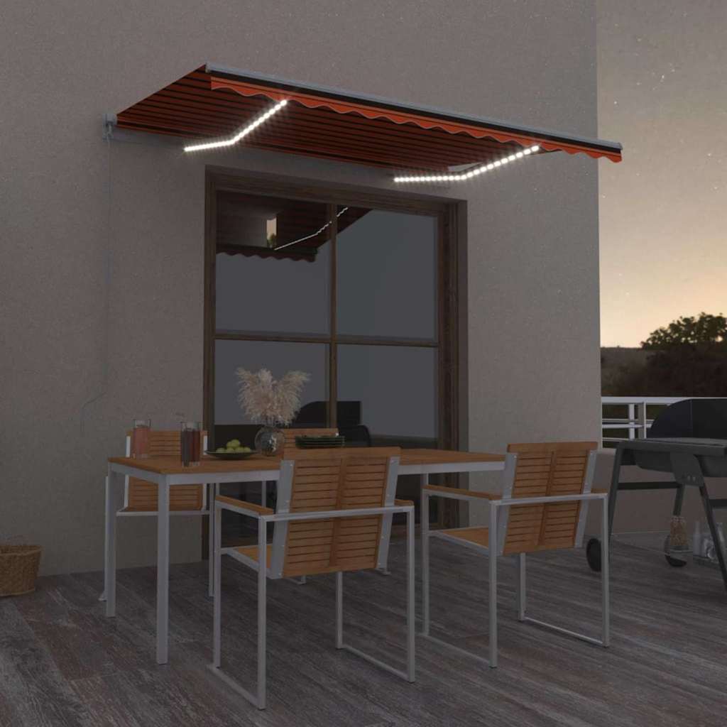 Käsitsi sissetõmmatav varikatus, LED 350x250 cm, oranž ja pruun