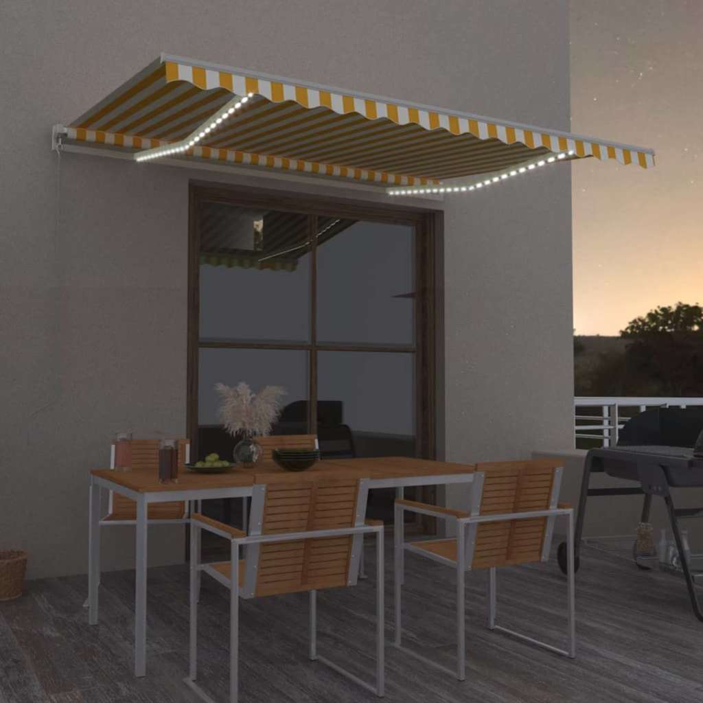 Käsitsi sissetõmmatav varikatus LED 400x300 cm kollane ja valge