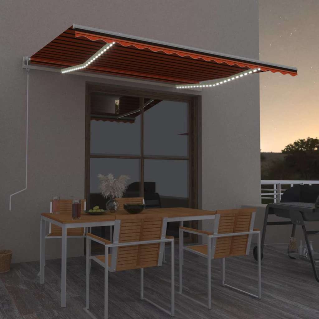 Automaatne varikatus LEDi, tuuleanduriga 450x300 cm oranž/pruun