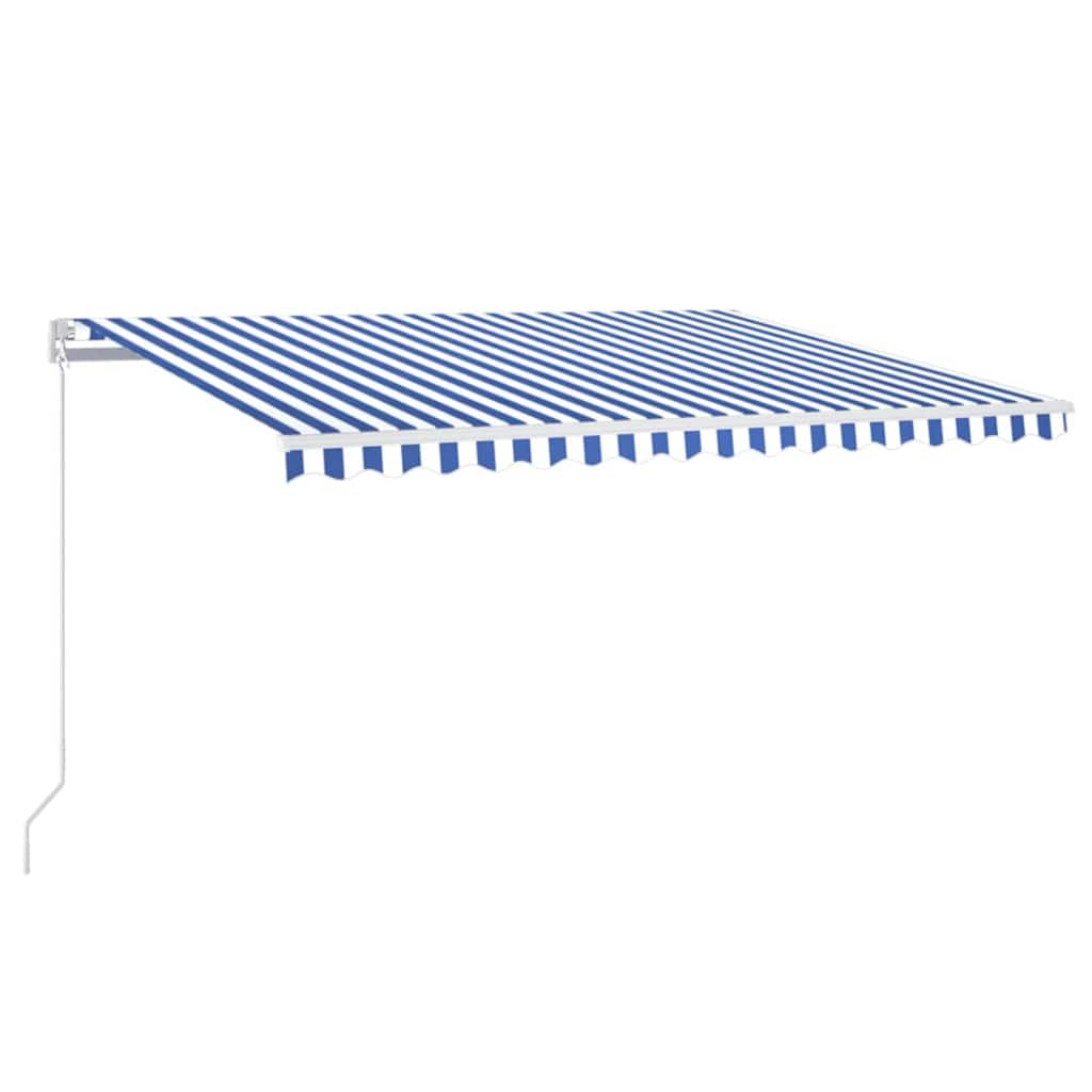 Käsitsi sissetõmmatav varikatus LEDiga 400x350 cm sinine/valge