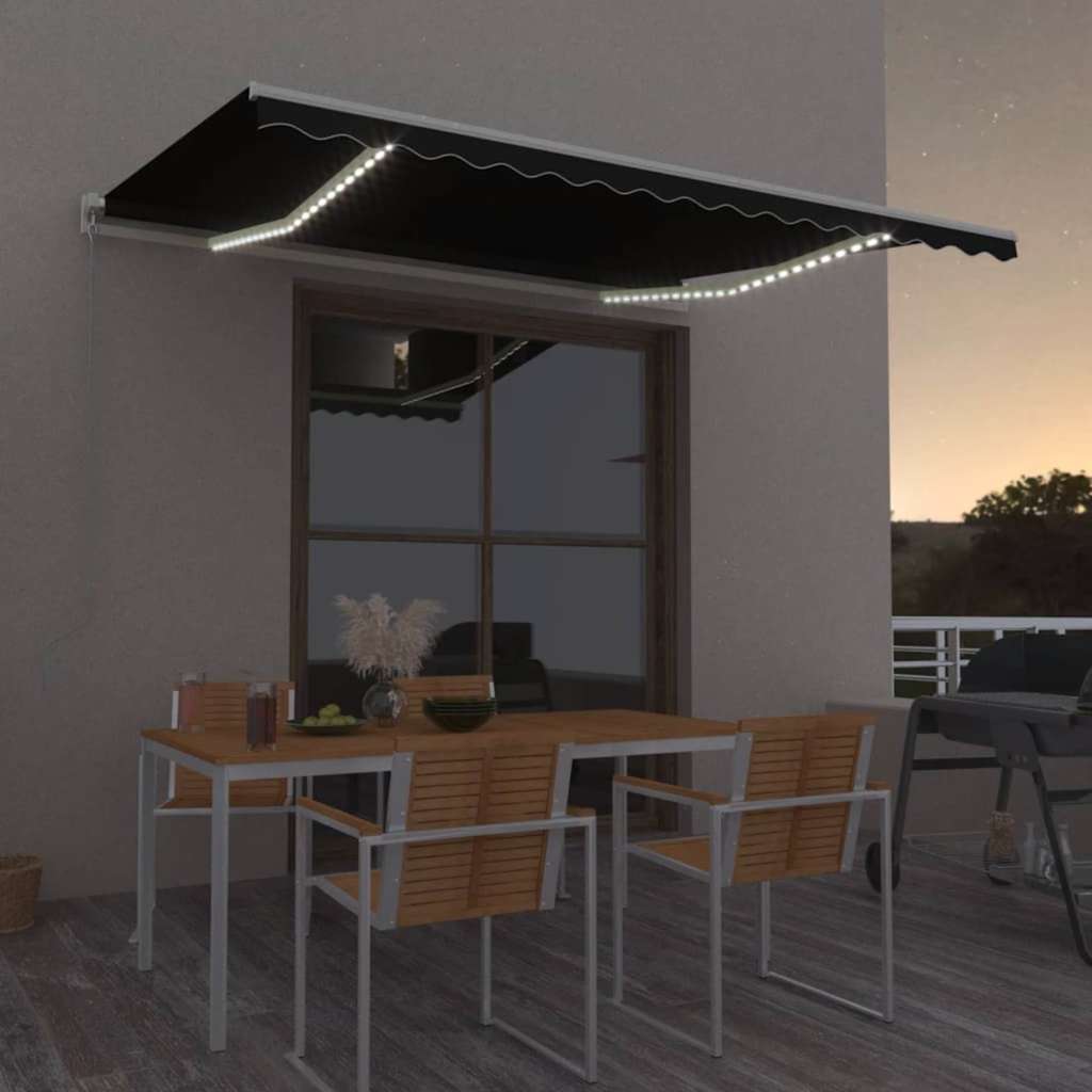 Käsitsi sissetõmmatav varikatus LED, 450x350 cm, antratsiithall