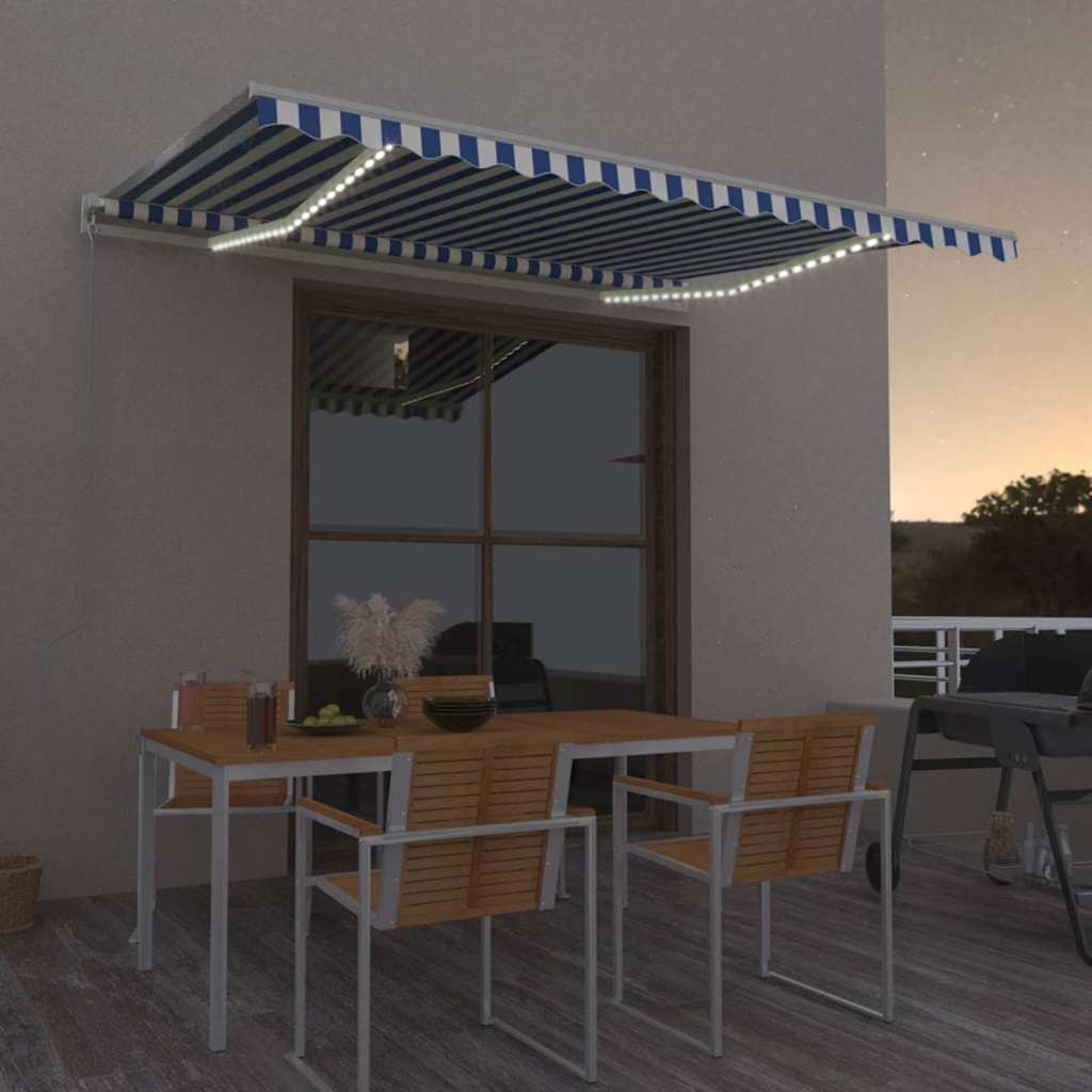 Automaatne varikatus, LED, tuuleandur, 450x350 cm, sinine/valge