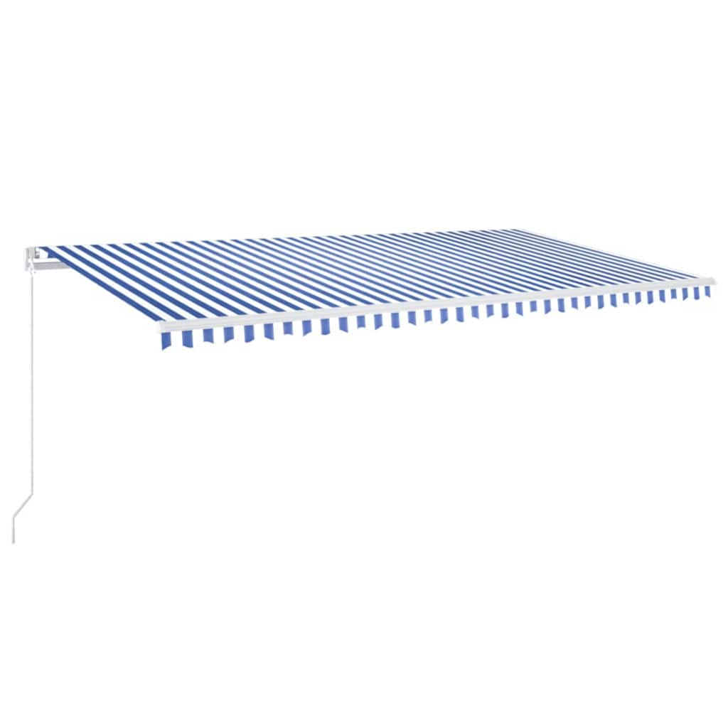 Käsitsi sissetõmmatav varikatus LED 600x350 cm sinine ja valge