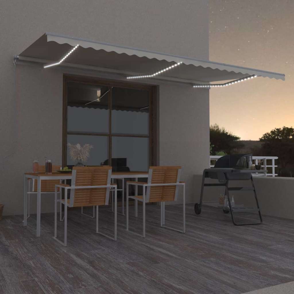Käsitsi sissetõmmatav varikatus LED 600x350 cm kreemjas
