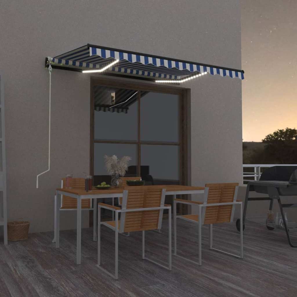 Automaatne varikatus, tuuleandur, LED, 300x250 cm sinine, valge