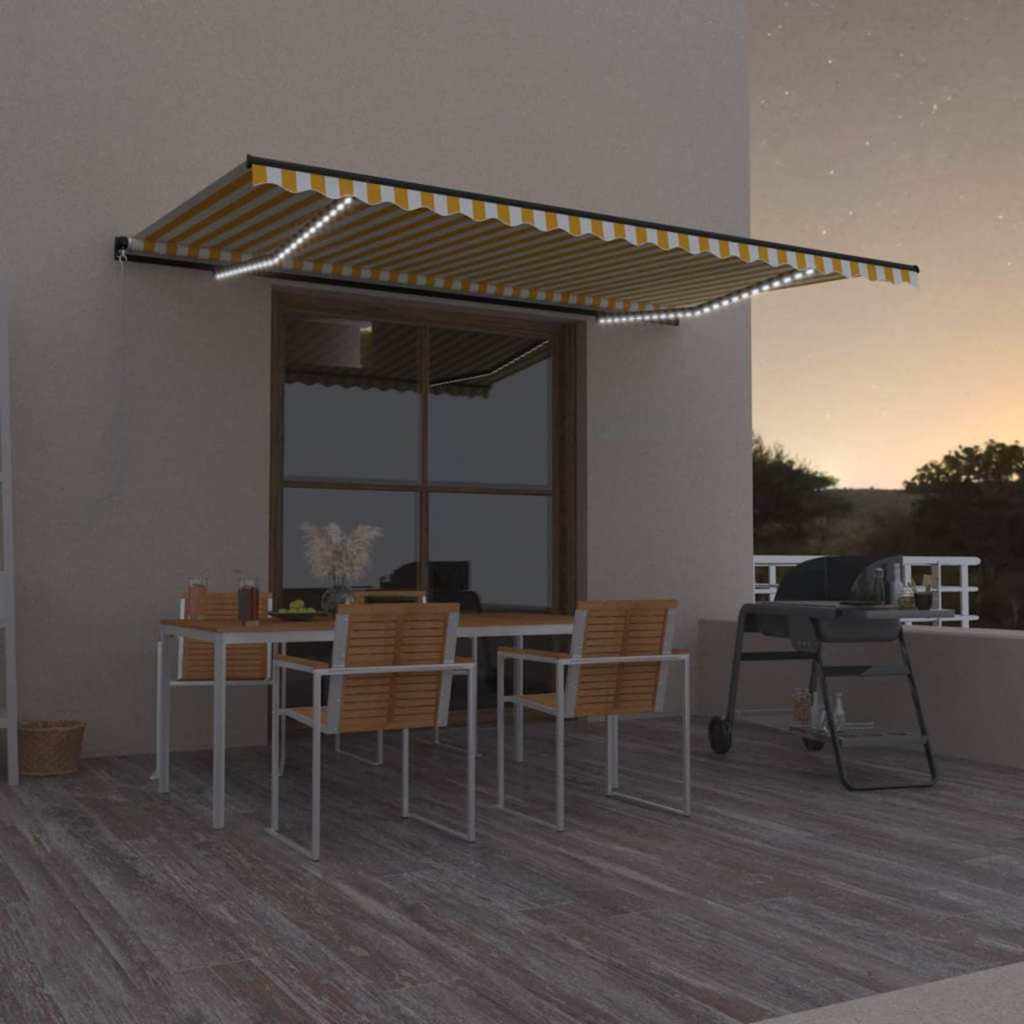 Käsitsi sissetõmmatav varikatus LED, 500x300 cm kollane, valge