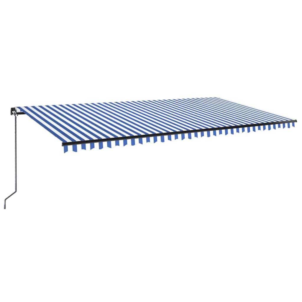 Käsitsi sissetõmmatav varikatus, LED, 600x300 cm, sinine/valge