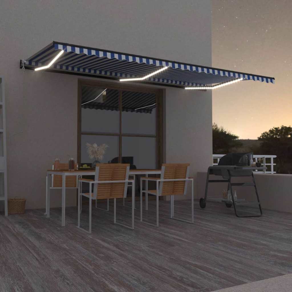 Automaatne varikatus, LED, tuuleandur, 600x300 cm, sinine/valge