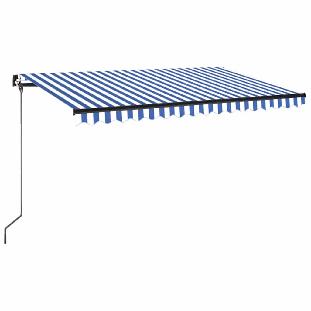Käsitsi sissetõmmatav varikatus LED, 450x350 cm, sinine, valge