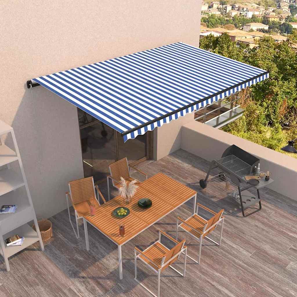 Käsitsi sissetõmmatav varikatus 500x350 cm sinine ja valge