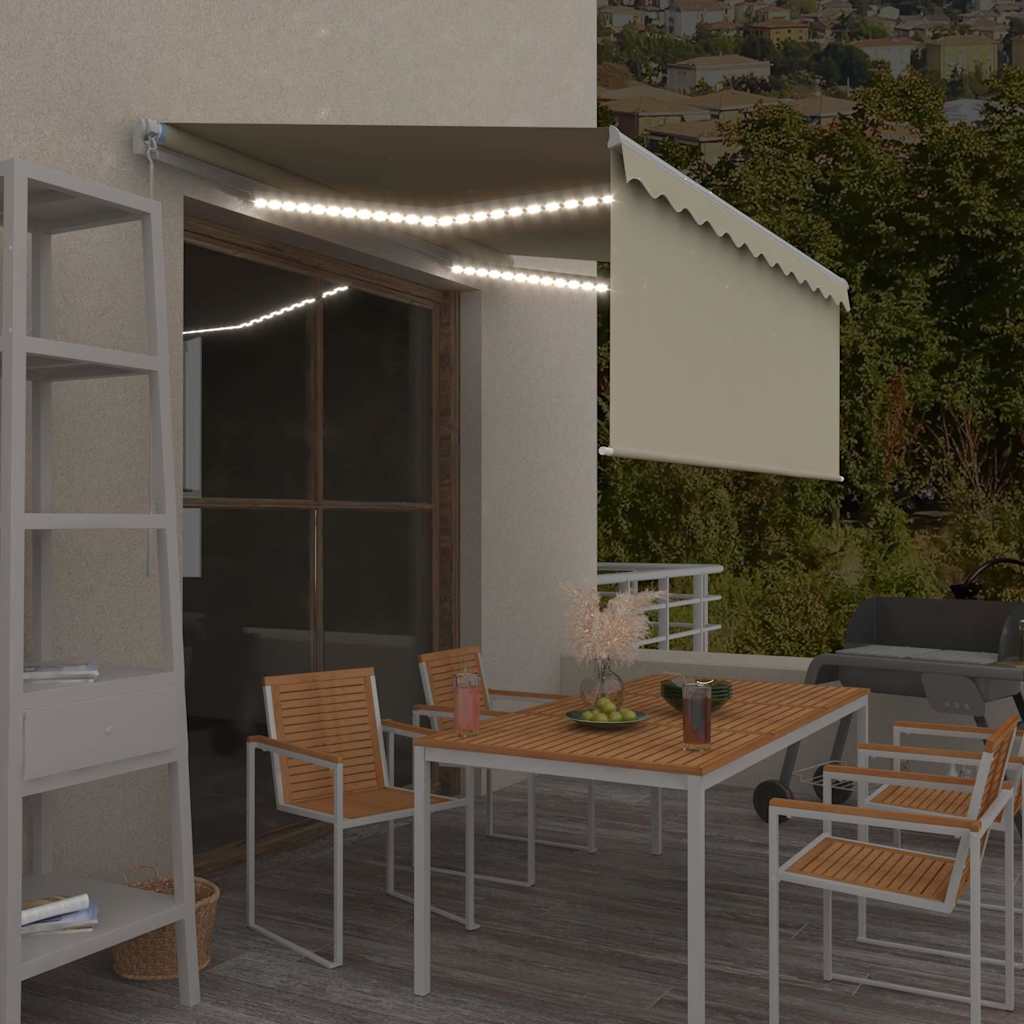 Käsitsi sissetõmmatav varikatus ruloo & LED, 3x2,5 m, kreemjas