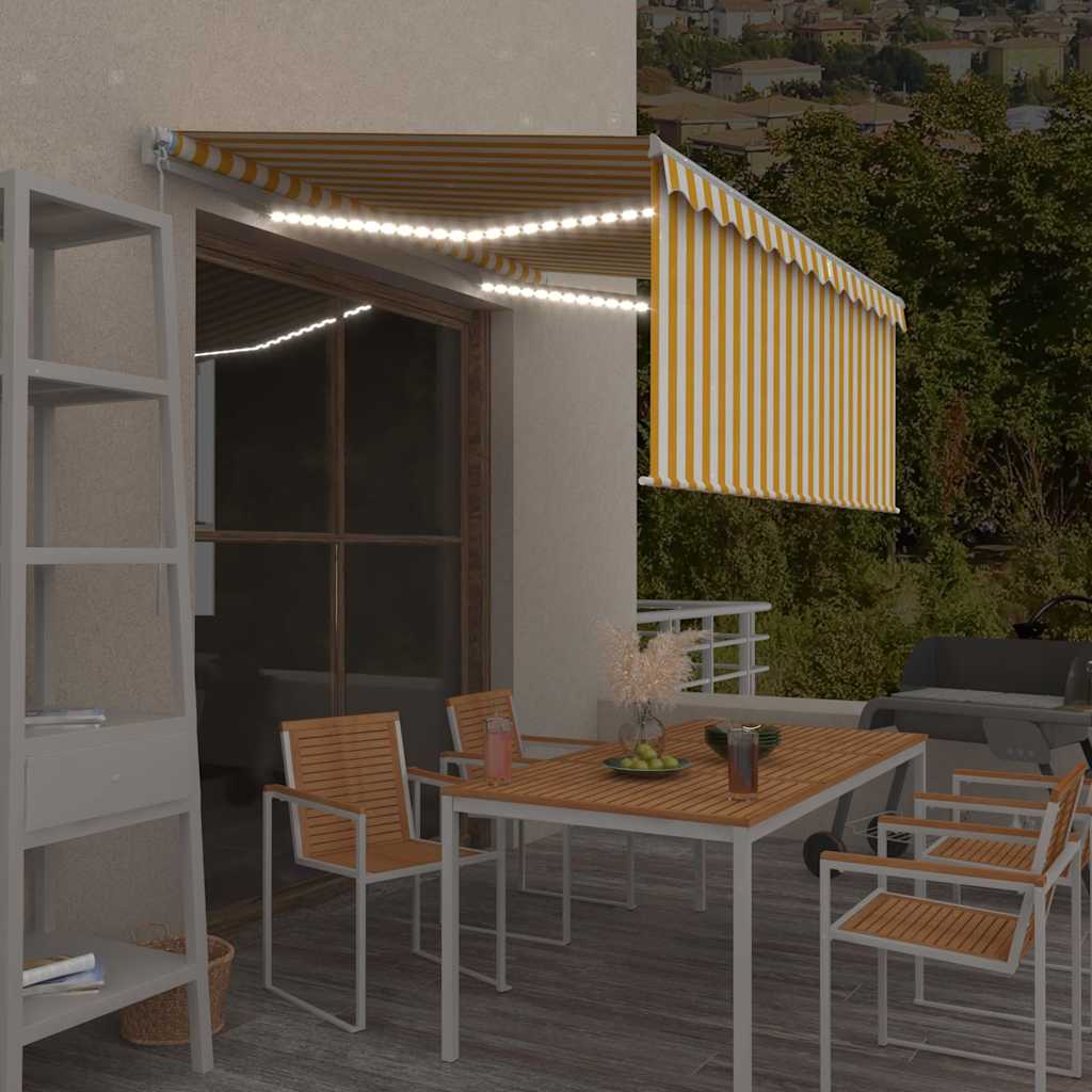 Sissetõmmatav varikatus rulooga&LED, 3x2,5 m, kollane/valge