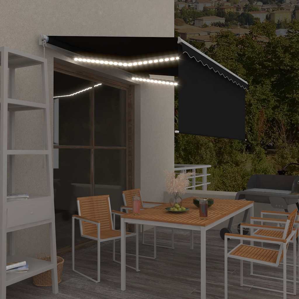 Käsitsi sissetõmmatav varikatus ruloo & LED,3x2,5 m, antratsiit