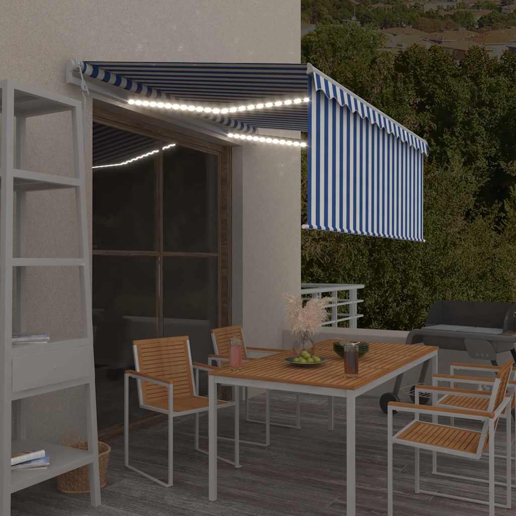 Automaatne varikatus, tuuleandur, LED, 3x2,5 m sinine, valge